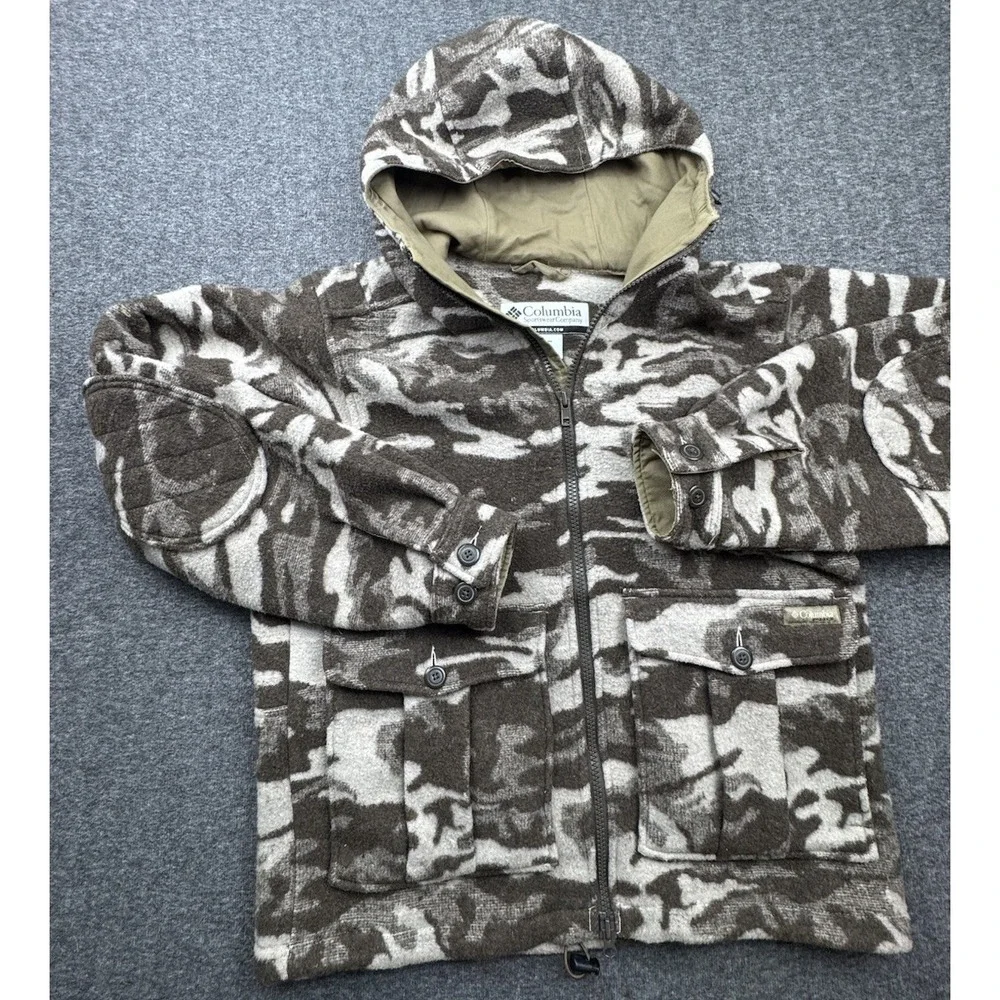 Columbia‎ Parka Mens Sz M Gallatin Wool Blend Hooded Camo Hunting Jacket VTG